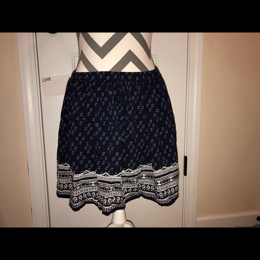 blue and white designed skirt